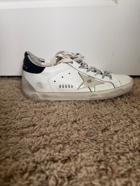 Golden Goose White Leather Sneaker with Silver Star and Black Heel